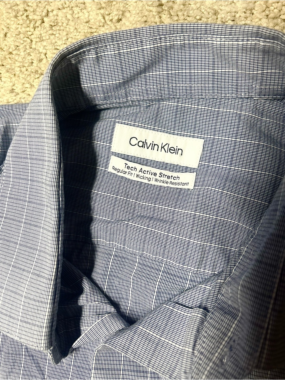 Calvin Klein Tech Active Stretch Blue Gray Check Dress Shirt – Regular Fit